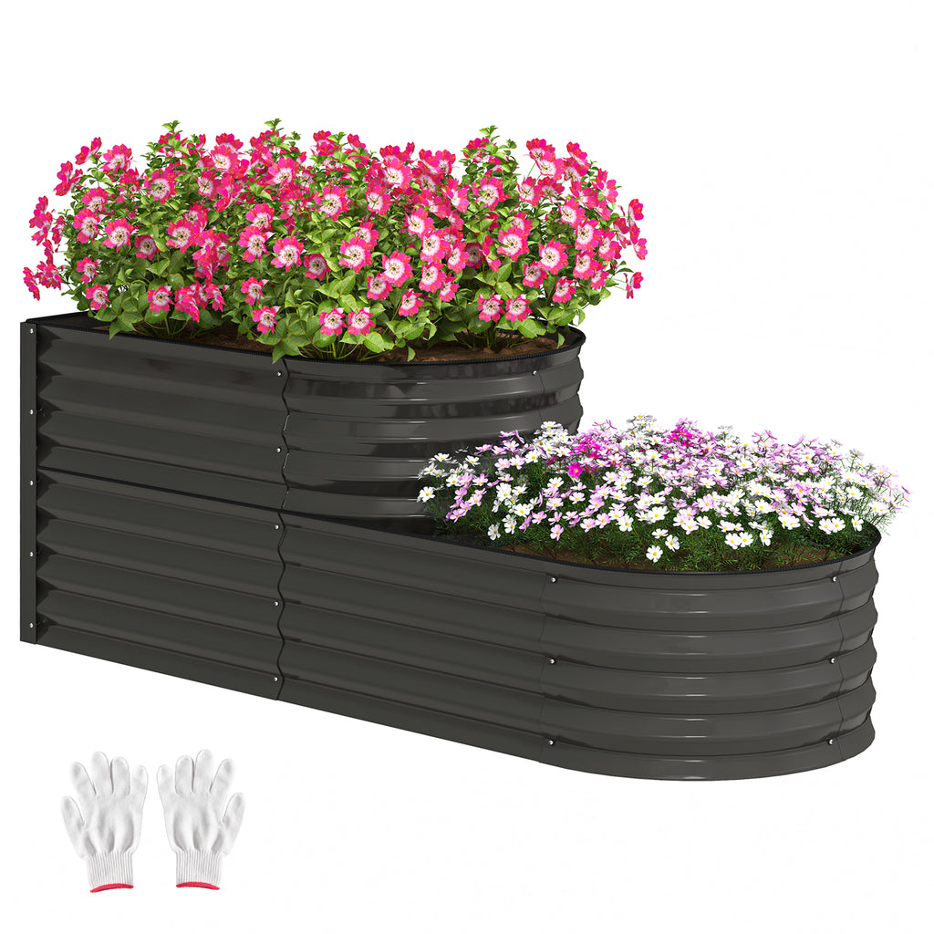 DodiOnline Two-Tier Galvanised Steel Garden Planter - Dark Grey