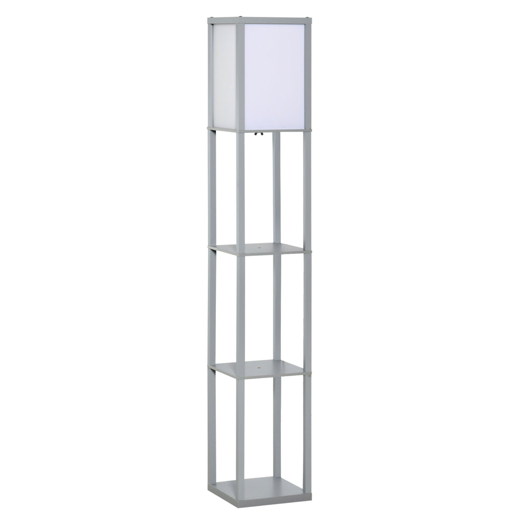 DodiOnline 3-Tier Floor Lamp, Floor Light with Storage Shelf, Reading Standing Lamp with Acrylic Shade for Living Room, Bedroom, Kitchen, Dining Room, Office, Dorm, 160cm, Grey