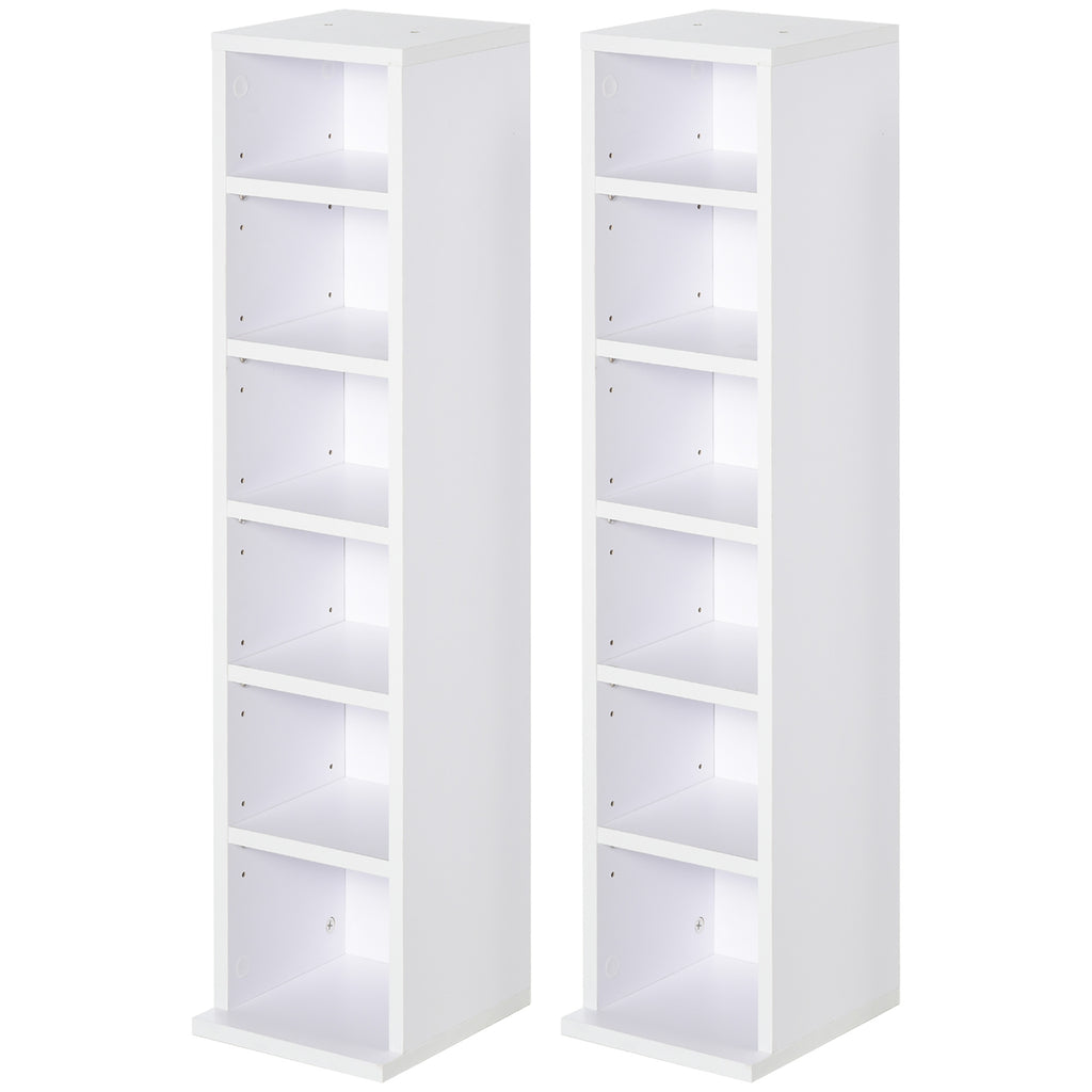 DodiOnline 204 CD Media Display Shelf Unit Set of 2 Blu-Ray Tower Rack w/ Adjustable Shelves Bookcase Storage Organiser, White