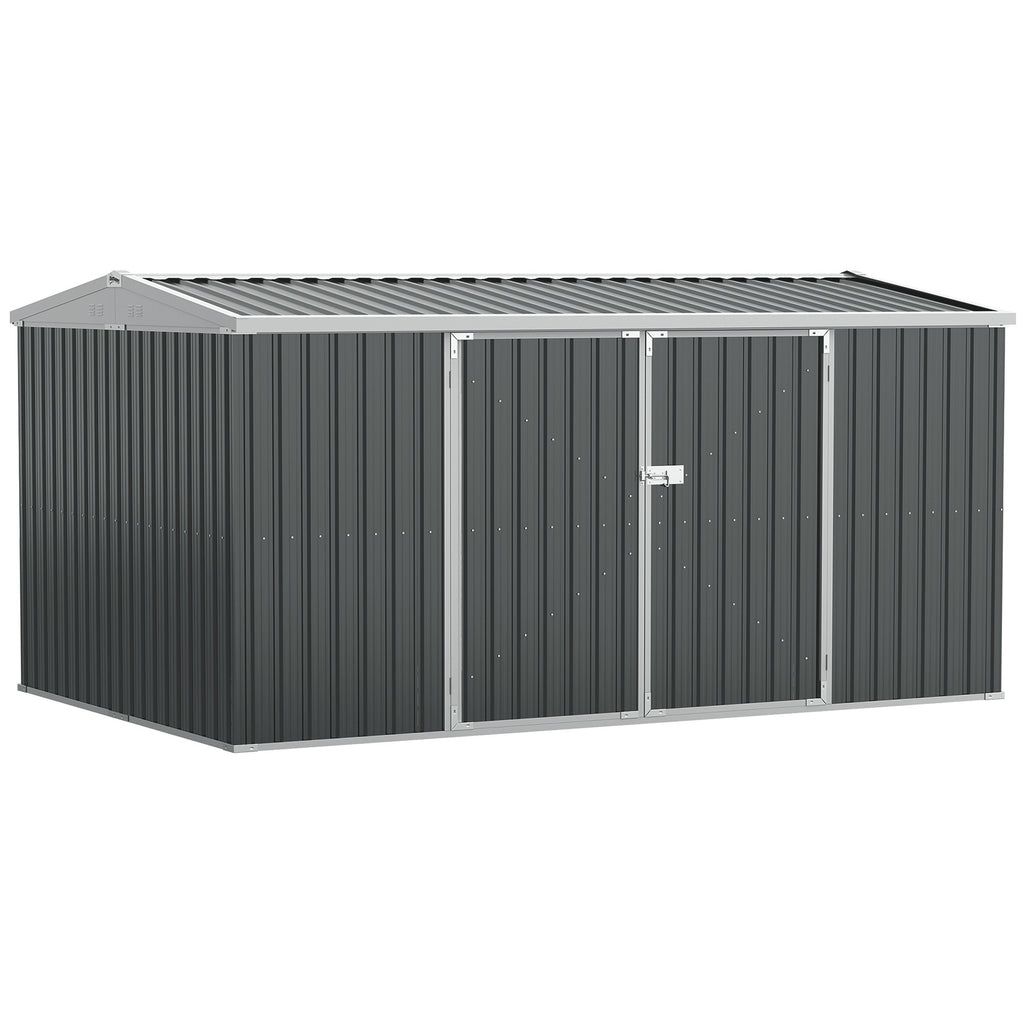 DodiOnline 14 x 8ft Outdoor Garden Metal Storage Shed with Lockable Door, Tool Storage Box for Garden, Patio and Lawn, Grey