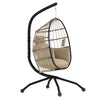 DodiOnline Hanging Egg Chair Outdoor Indoor Garden Swing Chair with Folding Basket and Thickened Cushion, Garden Hanging Chair with Stand, Headrest, Cup Holder for Patio, Balcony, Khaki