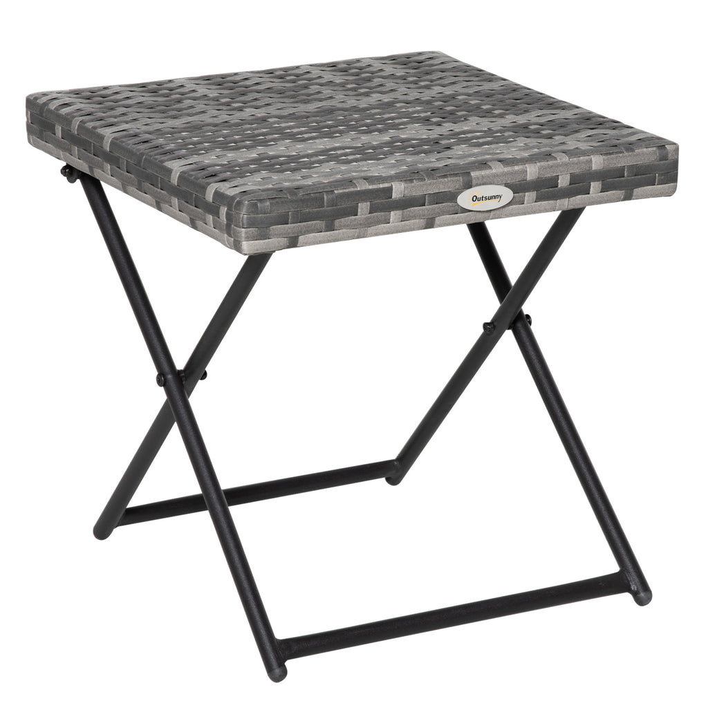 DodiOnline Square PE Wicker Rattan Folding Table - Grey