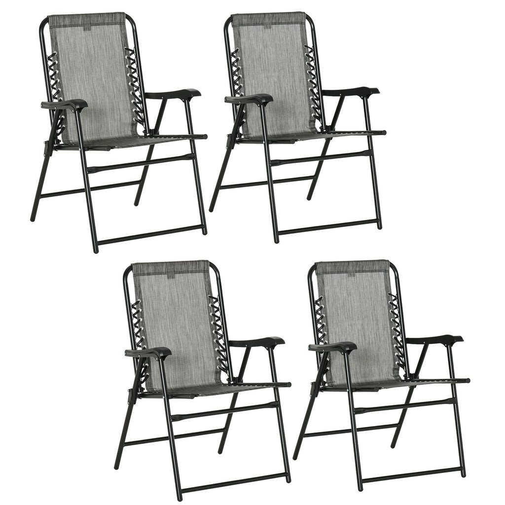 DodiOnline  Pieces Patio Folding Chair Set, Outdoor Portable Loungers for Camping Pool Beach Deck, Lawn Chairs with Armrest Steel Frame, Mixed Grey