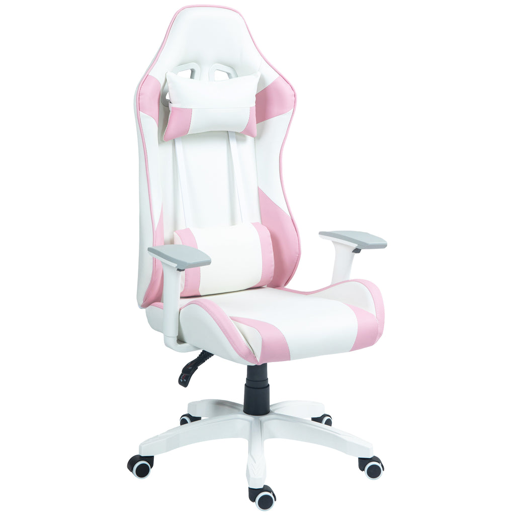 DodiOnline Faux Leather Colour Block Gaming Chair, with 135° Reclining Back - Pink/White