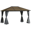 DodiOnline 3 x 4m Garden Aluminium Gazebo Hardtop Roof Canopy Marquee Party Tent Patio Outdoor Shelter with Mesh Curtains & Side Walls - Grey