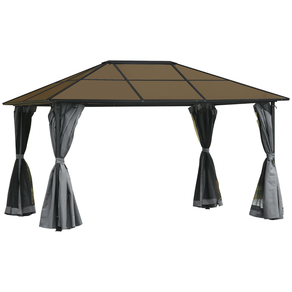 DodiOnline 3 x 4m Garden Aluminium Gazebo Hardtop Roof Canopy Marquee Party Tent Patio Outdoor Shelter with Mesh Curtains & Side Walls - Grey