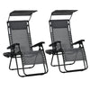 DodiOnline 2 Piece Foldable Reclining Garden Chair with Headrest, Zero Gravity Deck Sun Lounger Seat Chair with Footrest, Armrest, Cup Holder & Canopy Shade, Light Grey