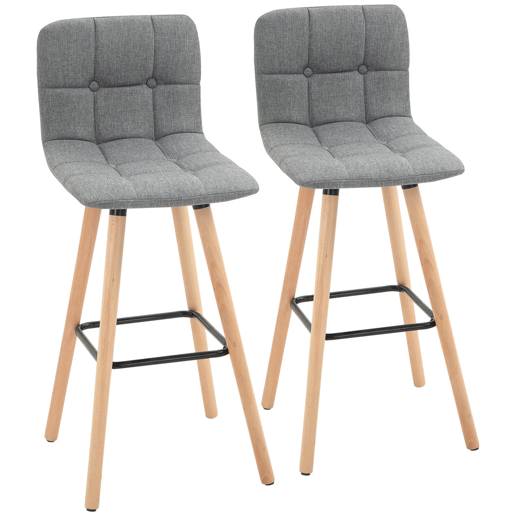 DodiOnline Bar stool Set of 2 Armless Button-Tufted Counter Height Bar Chairs with Wood Legs & Footrest, Grey