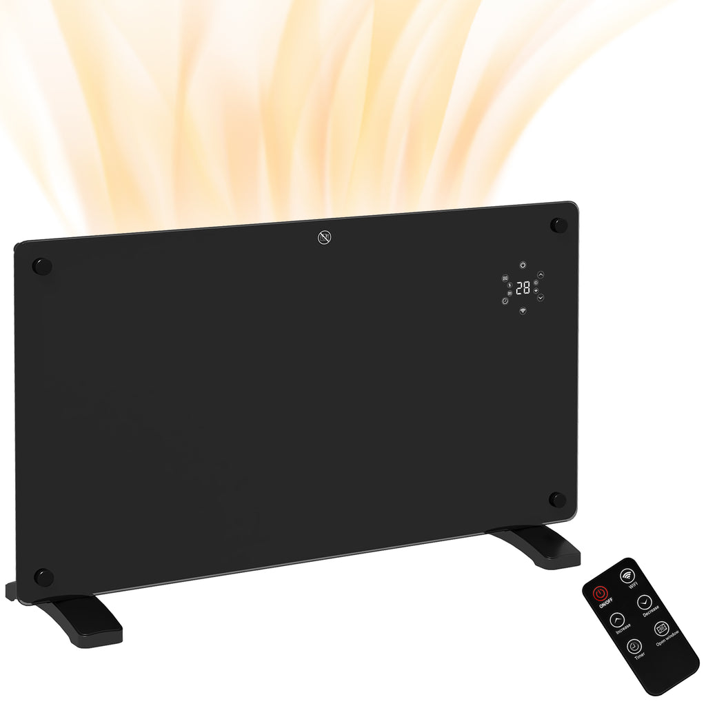 DodiOnline Electric Heater Wifi Smart App, 1500W Glass Panel Heater Radiator, Freestanding or Wall Mounted Convector Space Heater with LED Display, 24Hr 7 Day Timer, Adjustable Thermostat, Remote Control