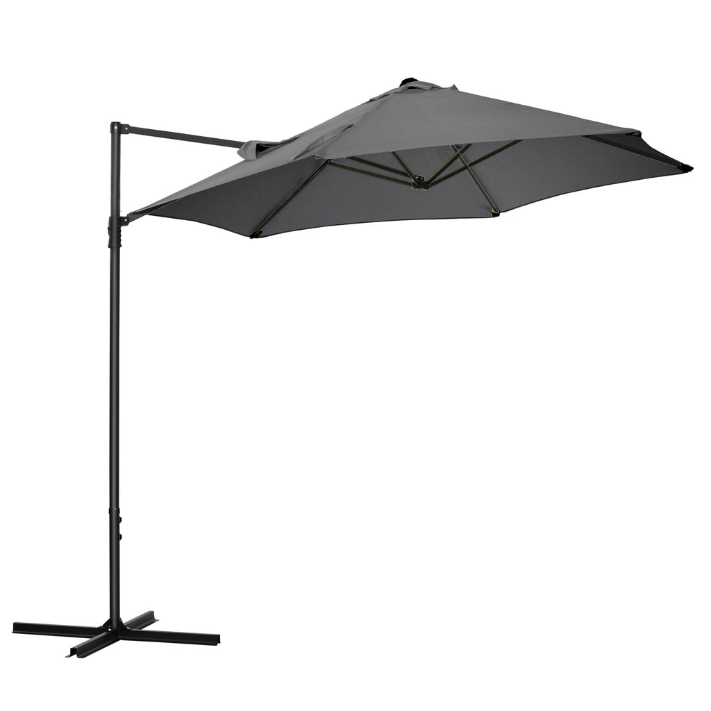 DodiOnline 2.5M Garden Cantilever Parasol with 360° Rotation, Offset Roma Patio Umbrella Hanging Sun Shade Canopy Shelter with Cross Base, Dark Grey