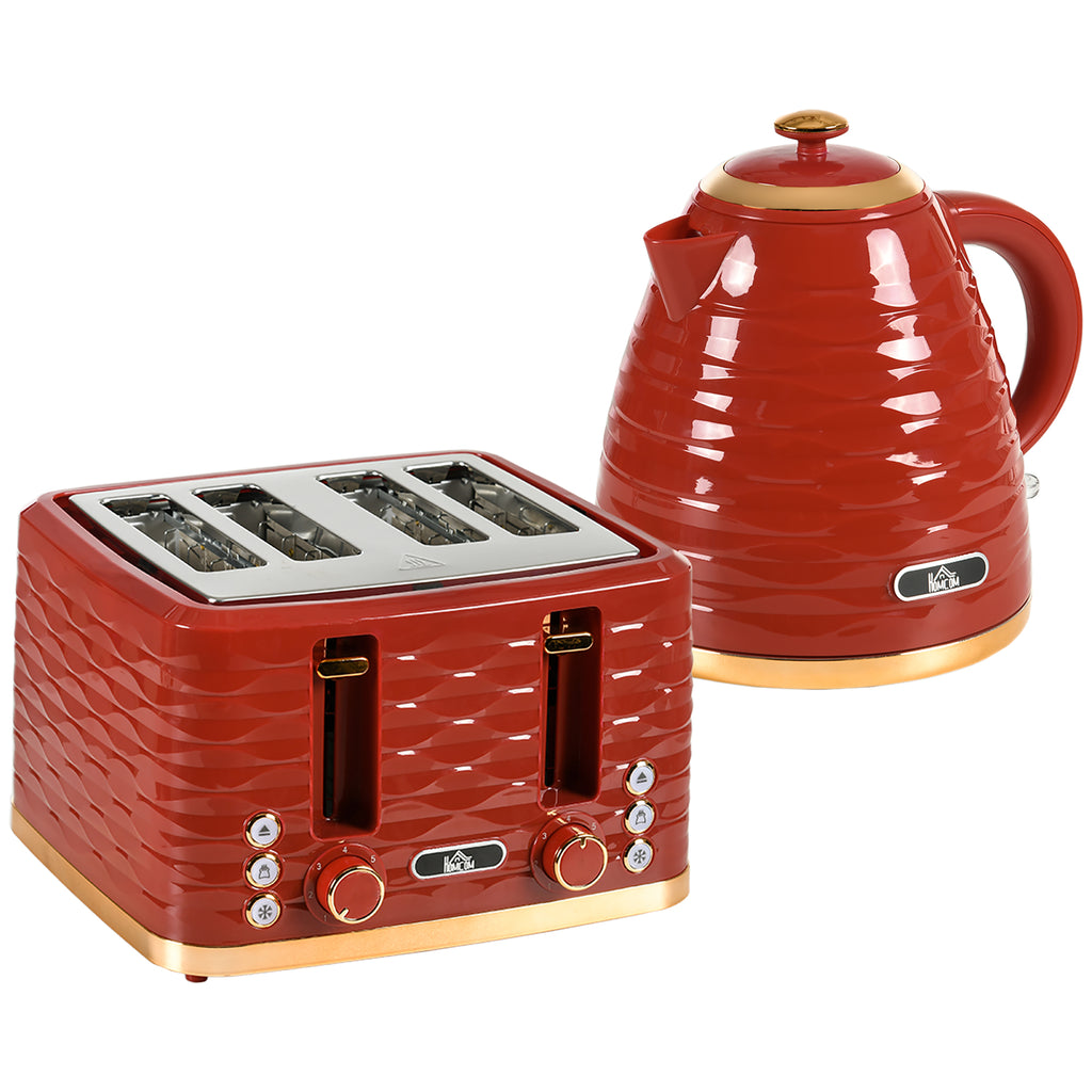 DodiOnline 3000W 1.7L Rapid Boil Kettle & 4 Slice Toaster, Kettle and Toaster Set with 7 Browning Controls and Crumb Tray, Red