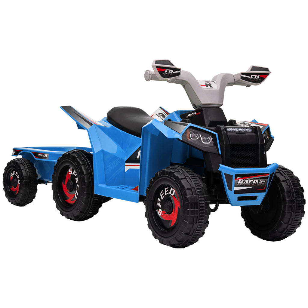 DodiOnline 6V Quad Bike with Back Trailer, Wear-Resistant Wheels, for Ages 18-36 Months, Blue