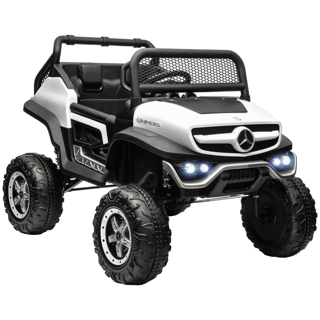 DodiOnline 12V Licensed Mercedes-Benz Unimog, Kids Electric Ride on Car, with Remote Control, Horn, Light, MP3 - White