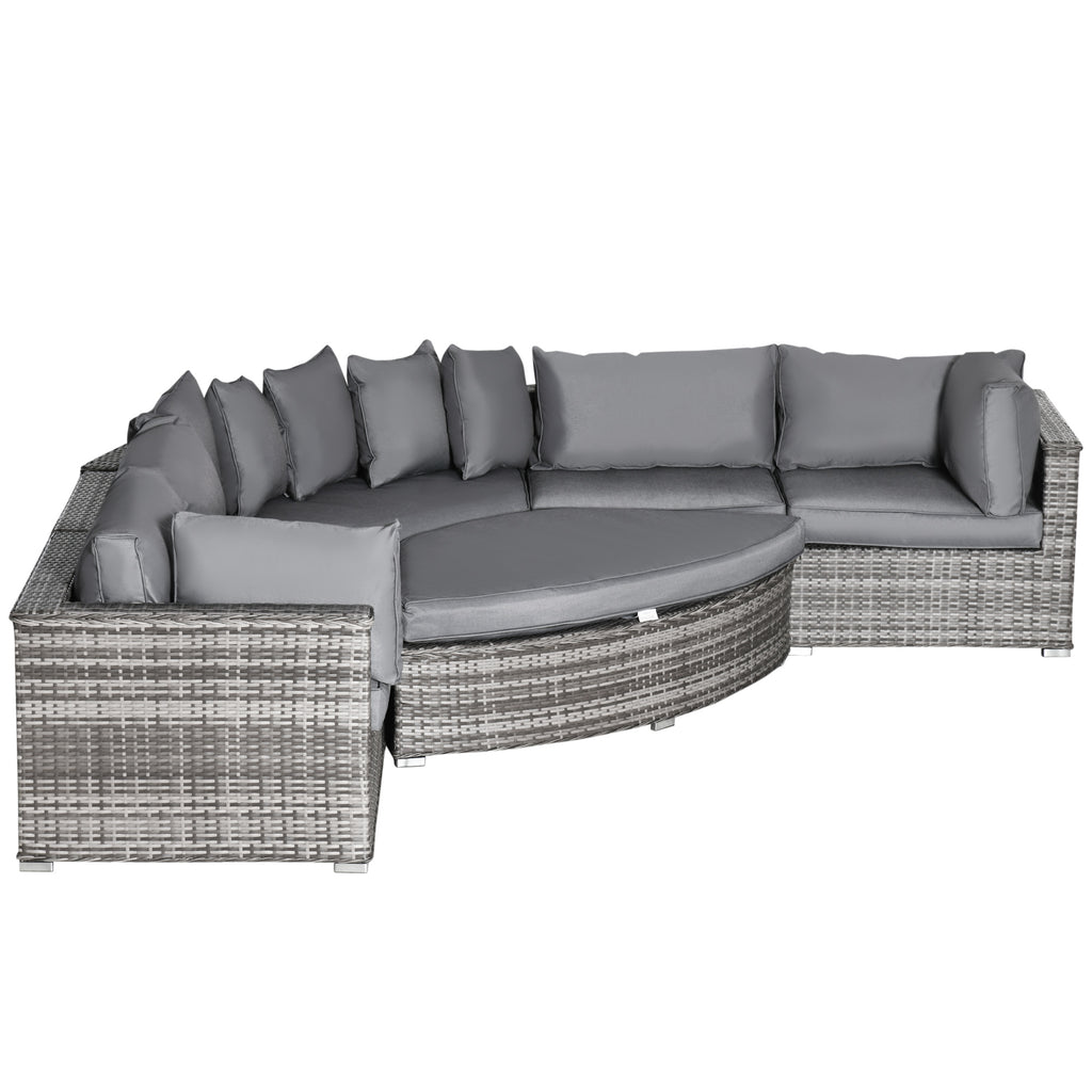 DodiOnline 6 Pieces Outdoor PE Rattan Wicker Sofa Set with 10cm Thick Padded Cushionsand Half Round Patio Conversation Furniture Set with Angled Corner Designand Ottomansand and Back Pillows, Grey