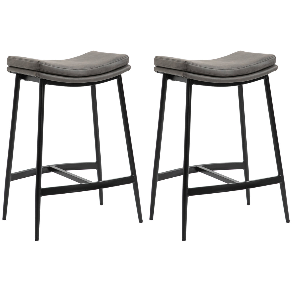 DodiOnline Breakfast Bar Stools Set of 2, Microfibre Upholstered Barstools, Industrial Bar Chairs with Curved Seat and Steel Frame for Dining Room, Kitchen, Grey