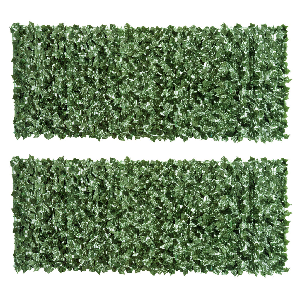 DodiOnline 2-Piece Artificial Leaf Hedge Screen Privacy Fence Panel for Garden Outdoor Indoor Decor, Dark Green, 2.4M x 1M