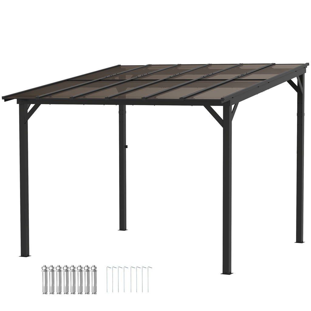 DodiOnline 3 x 3(m) Metal Pergola with UPF 50+ and Waterproof Polycarbonate Roof, Wall-Mounted or Free Standing Garden Gazebo, Wind-resistant Outdoor Sun Shade, Dark Grey