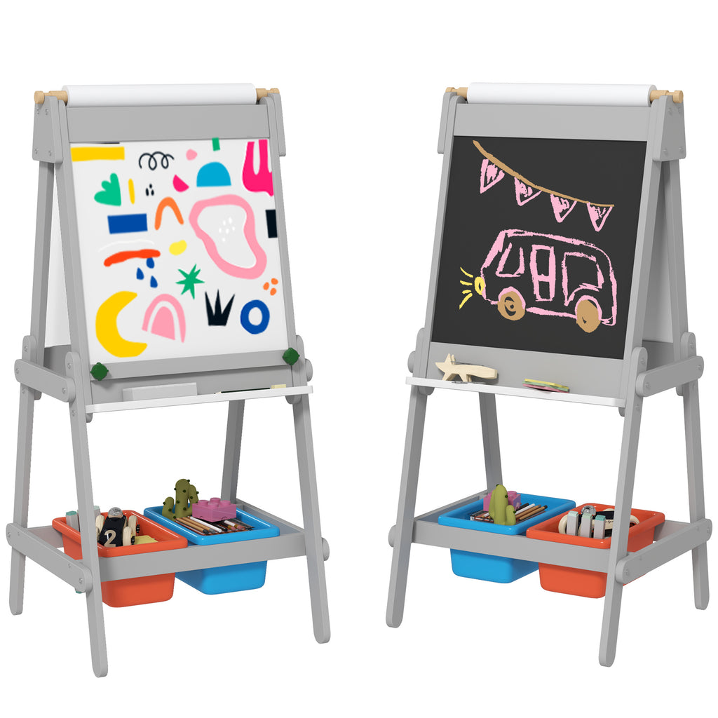 AIYAPLAY Art Easel for Kids with Paper Roll, Double Sided Painting Easel with Chalk Board, White Board