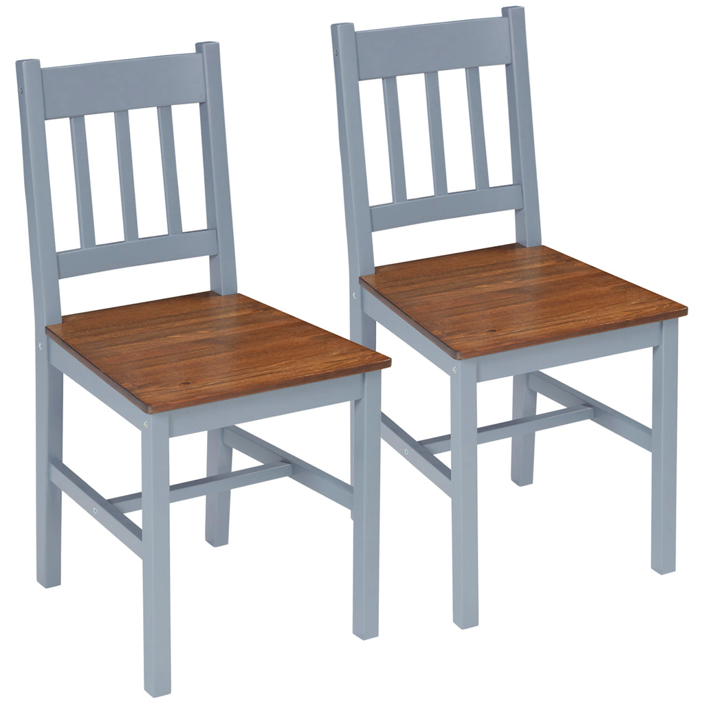 DodiOnline Dining Chairs Set of 2, Kitchen Chair with Slat Back, Pine Wood Structure for Living Room and Dining Room, Grey