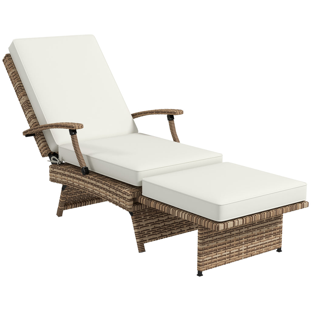 DodiOnline 80° Reclining Rattan Lounger - White/Brown