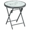 DodiOnline ?45cm Garden Side Table, Outdoor Round Folding Patio Table with Imitation Marble Glass Top, Small Coffee Table, White