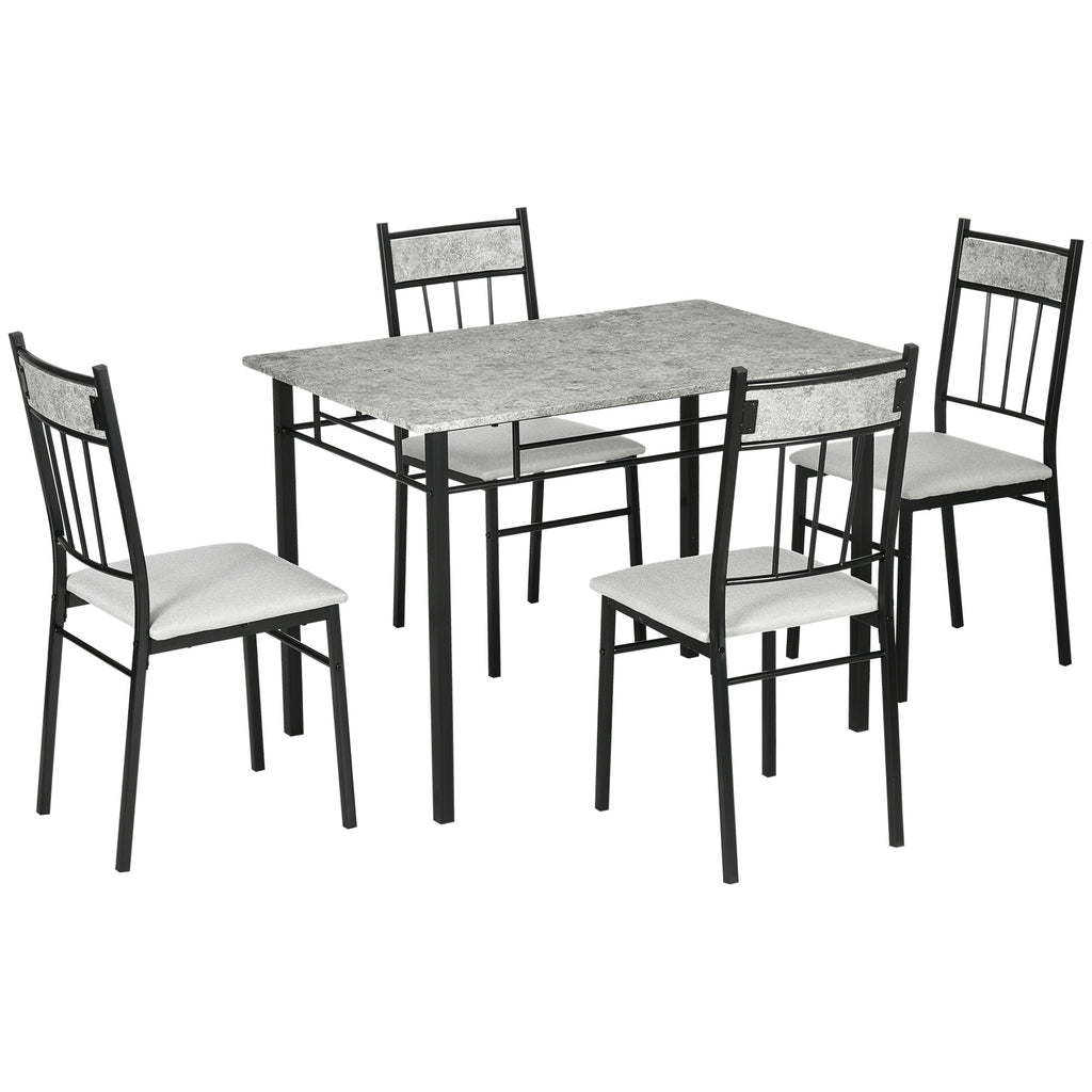 DodiOnline Five-Piece Marble Effect Dining Table Set - Grey/Black