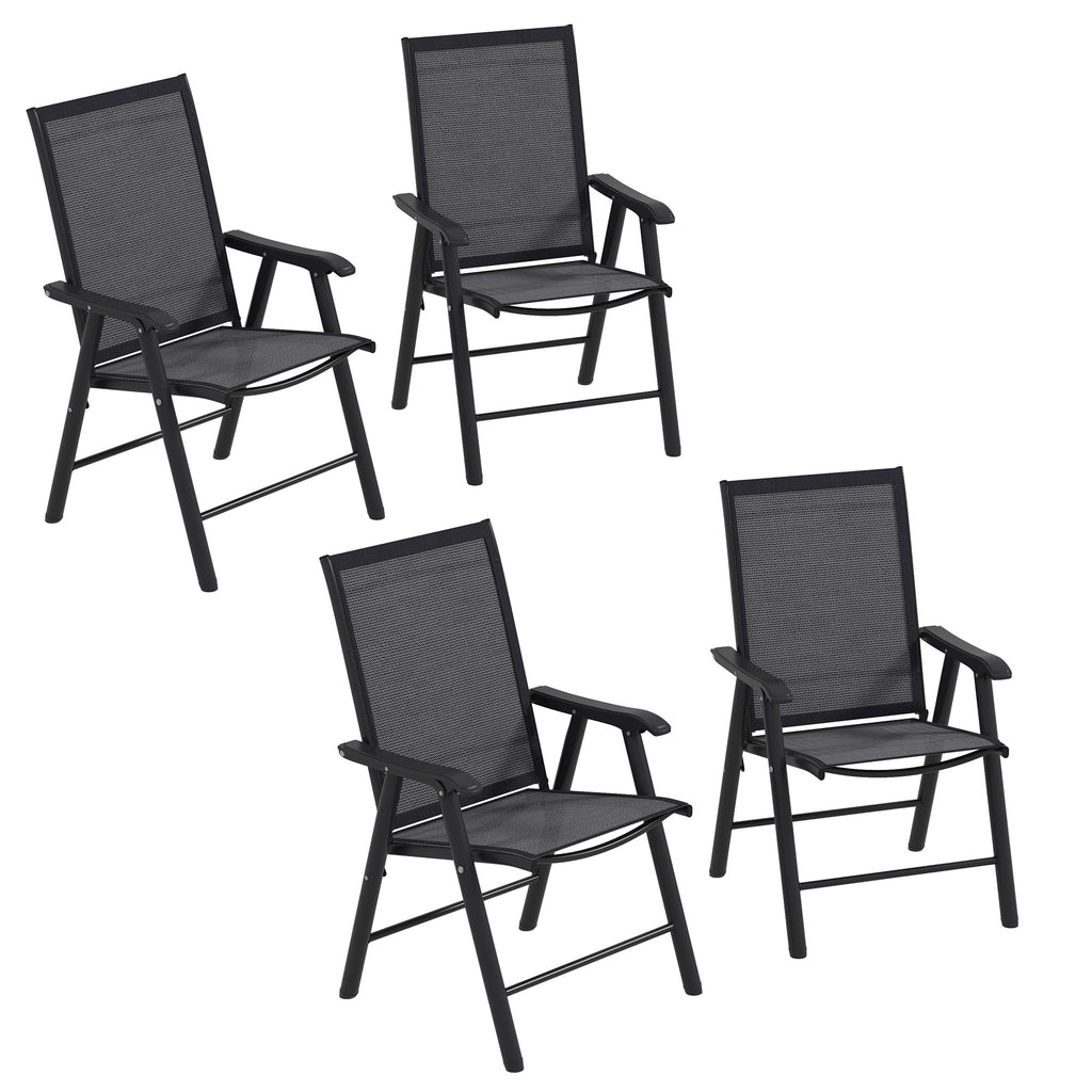 DodiOnline Set of 4 Folding Garden Chairs, Metal Frame Garden Chairs Outdoor Patio Park Dining Seat with Breathable Mesh Seat, Dark Grey