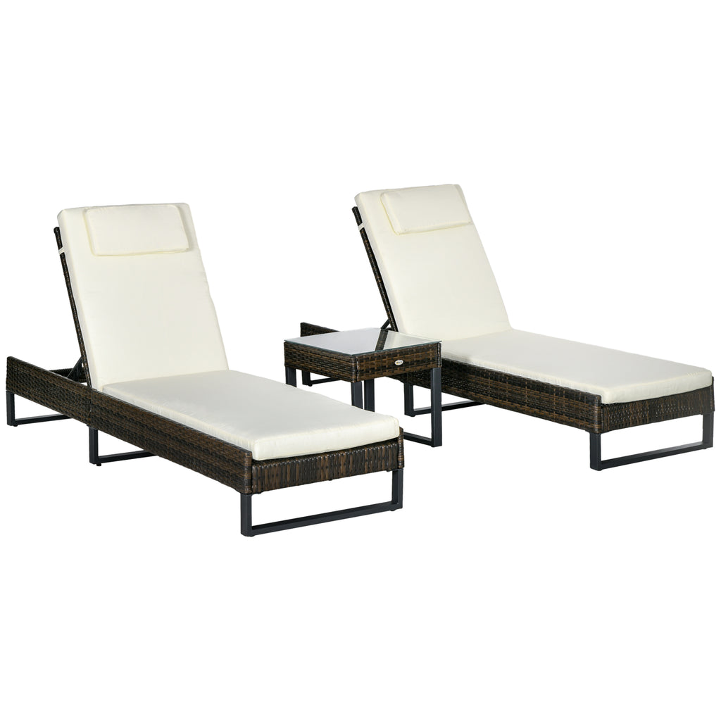 DodiOnline Three-Piece Reclining Lounger Set, with Glass-Top Table - Cream