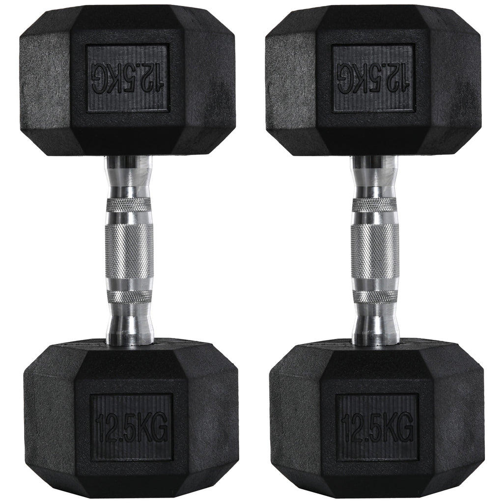 DodiOnline 2x12.5kg Rubber Hex Dumbbell Portable Hand Weights Dumbbell Home Gym Workout Fitness Hand Dumbbell