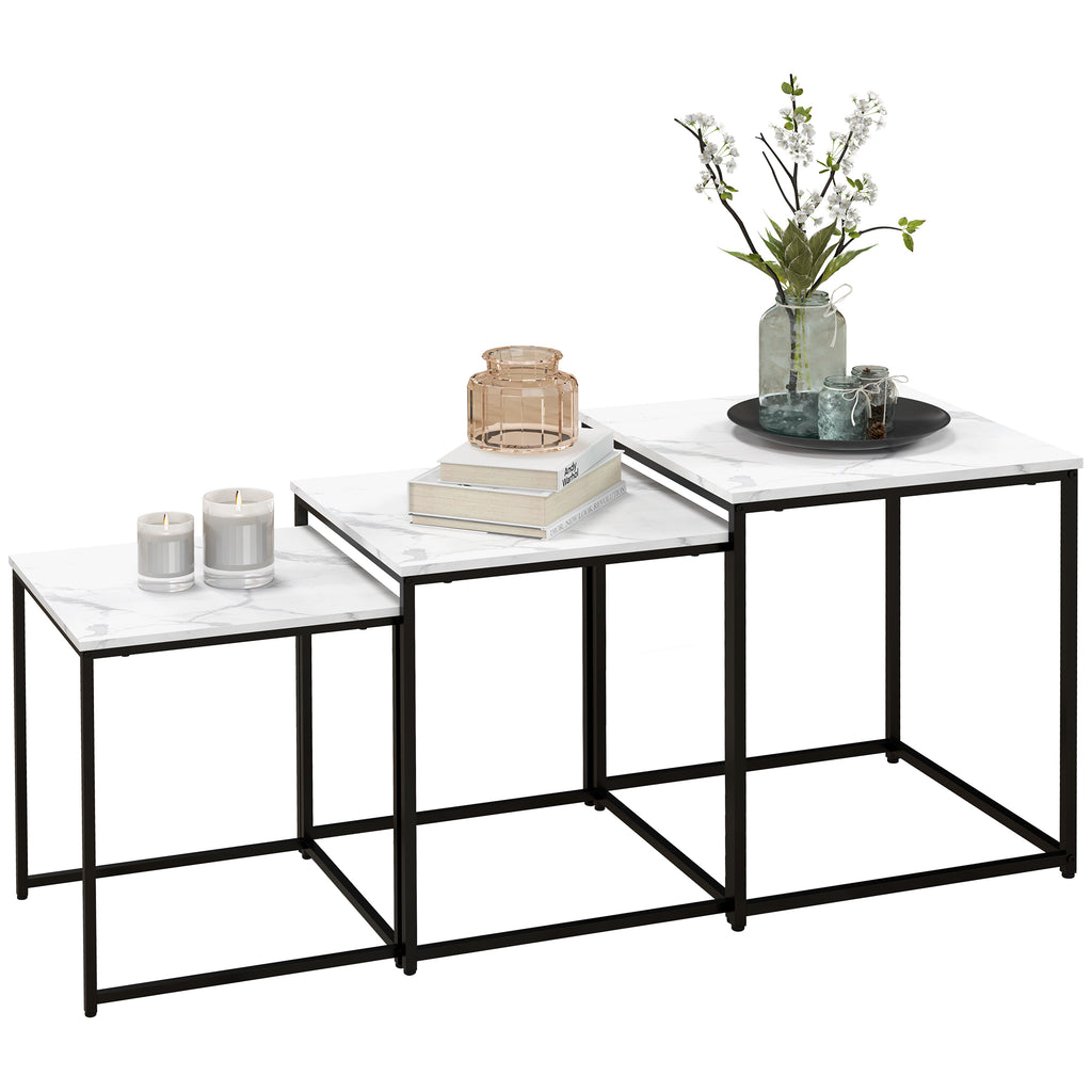 DodiOnline Three Nest of Tables, Marble Effect Finish