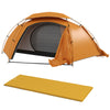 DodiOnline Camping Tent with Self Inflatable Mattress, 1 Person Dome Tent with Removable Rainfly and Aluminium Frame, 2000mm Waterproof, Portable with Bags, for Fishing Hiking, Orange/Khaki