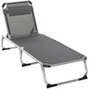 DodiOnline Foldable Outdoor Sun Lounger, Reclining Lounge Chair Camping Bed Cot with Pillow 4-Level Adjustable Back Aluminium Frame, Dark Grey
