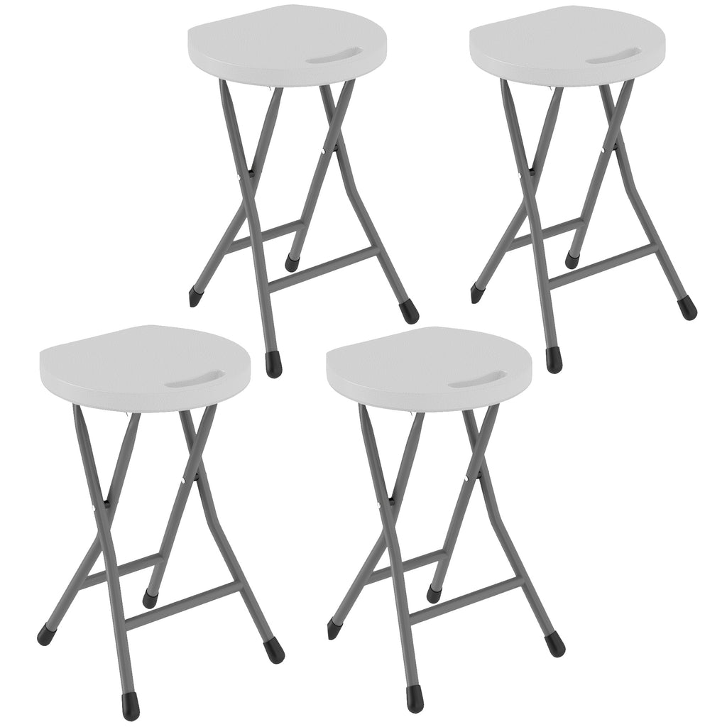 DodiOnline Folding Stool Set of 4, Decorative Garden Stool Set with Safety Latch, Foldable Garden Stools with Powder-Coated Steel Legs HDPE Seat and Handle for Indoor and Outdoor, White