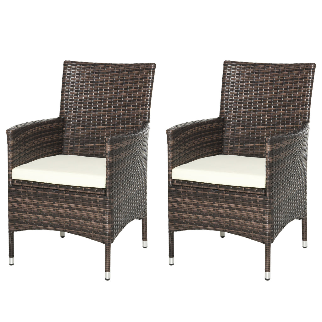 DodiOnline 2 PC Outdoor Rattan Armchair Dining Chair Garden Patio Furniture w/ Armrests Cushions Mixed Brown