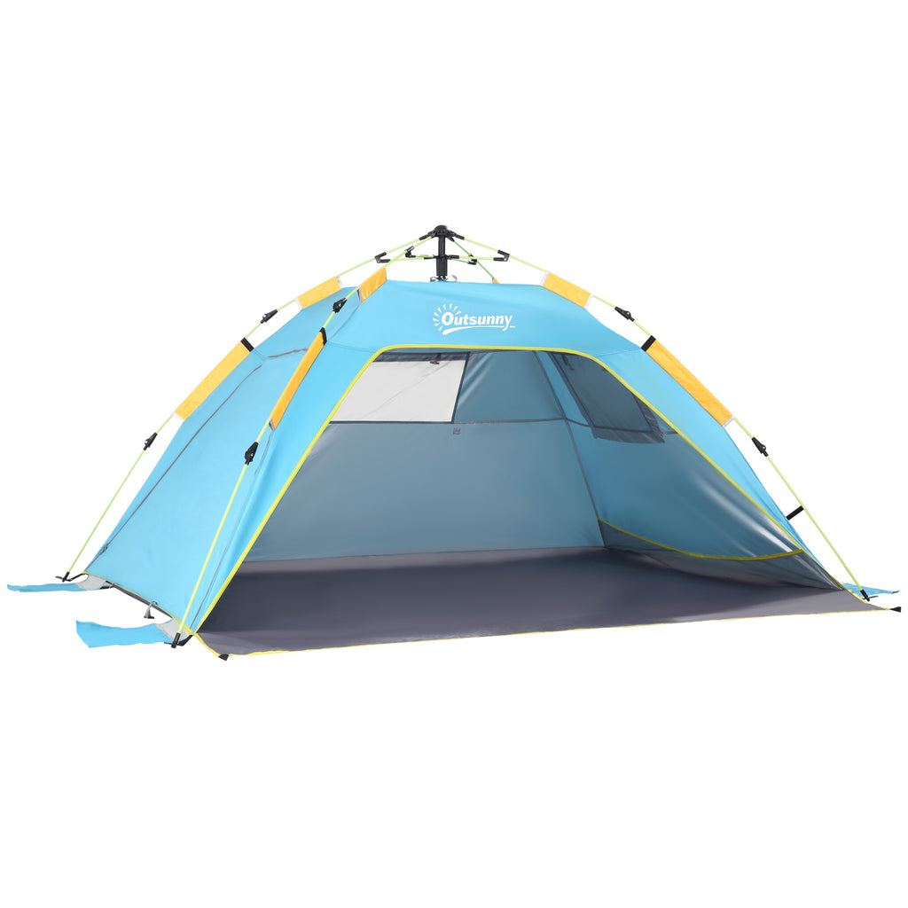 DodiOnline 2 Man Pop-up Beach Tent Sun Shade Shelter Hut w/ Windows Doors Hook Sandbags UV Protection Waterproof Outdoor Adventure Garden Light Blue