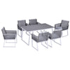 DodiOnline 7 PCS Dining Set with 6 PE Rattan Cushioned Chairs & 1 Rectangle Table, Modern Outdoor Patio Furniture for Poolside, Porch, Patio, Balcony, Indoor