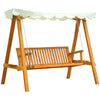 DodiOnline 3 Seater Wooden Garden Swing Seat Canopy Swing Chair Outdoor Hammock Bench, Cream White