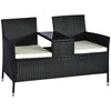 DodiOnline 2 Seater Rattan Campanion Chair Wicker Loveseat Outdoor Patio Armchair with Drink Table Outdoor Furniture - Black
