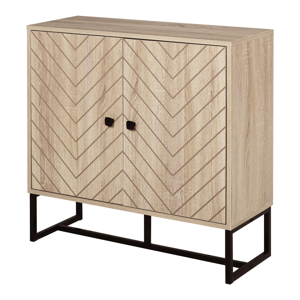 DodiOnline MDF 2-Tier Storage Cabinet Steel Frame Handles Tabletop Unique Home Style Organiser, 80H x 80L x 29.5Wcm-Oak