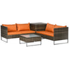 DodiOnline Four-Piece Rattan Sofa Set, with Storage Table - Orange/Brown