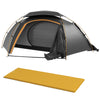 DodiOnline Camping Tent with Self Inflatable Mattress, 1 Person Dome Tent with Removable Rainfly and Aluminium Frame, 2000mm Waterproof, Portable with Bags, for Fishing Hiking, Dark Grey/Khaki
