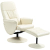 DodiOnline Swivel Recliner Chair with Footstool, PU Leather Armchair and Ottoman with High Back and Round Base for Living Room, Cream White