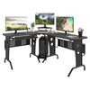 DodiOnline L-Shaped Corner Desk, Gaming Desk with CPU Rack, Keyboard Tray, Space-Saving Computer Desk with Steel Frame for Home Office,165 x 145 x 86.5cm, Black
