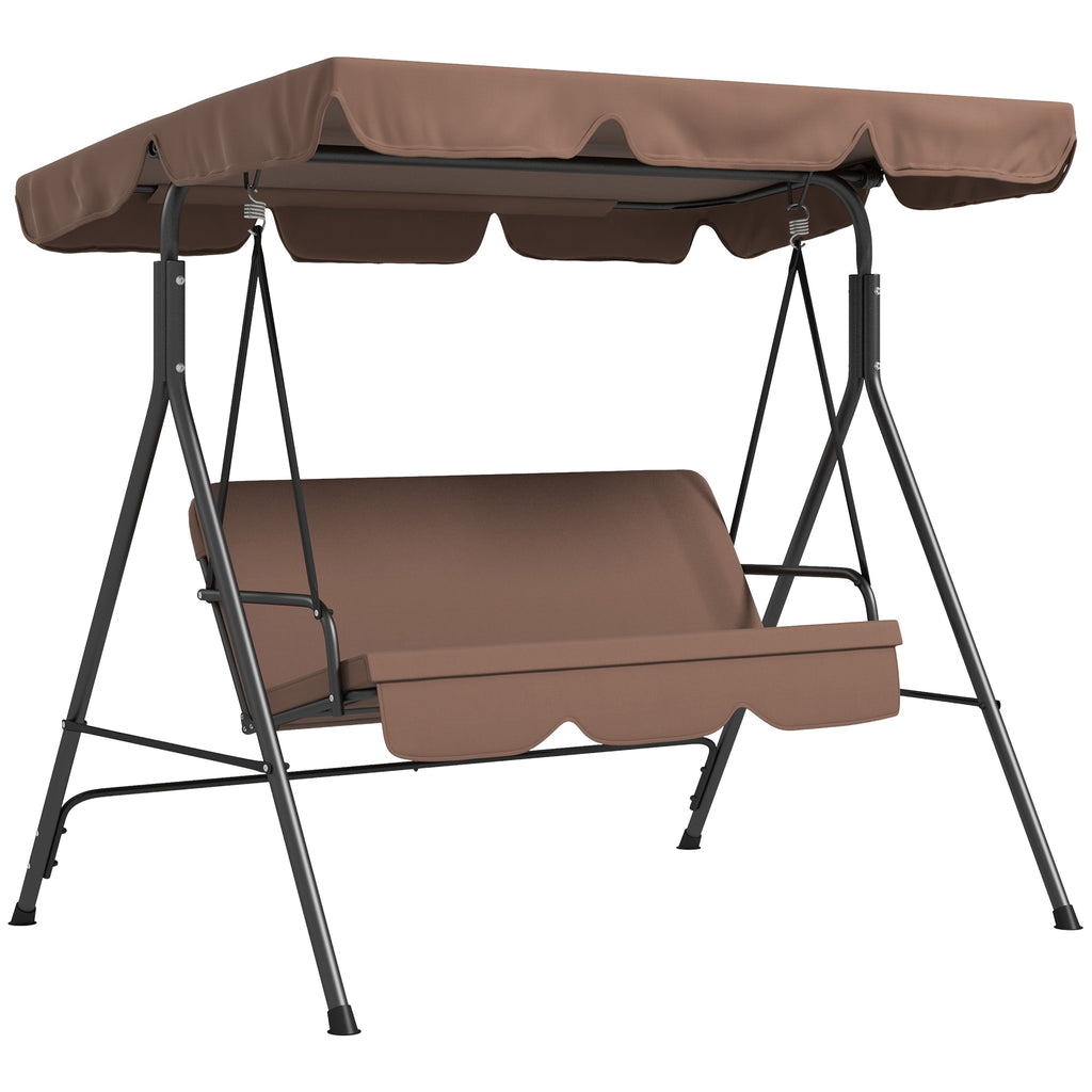 DodiOnline Three-Seat Garden Swing Chair, with Adjustable Canopy - Brown