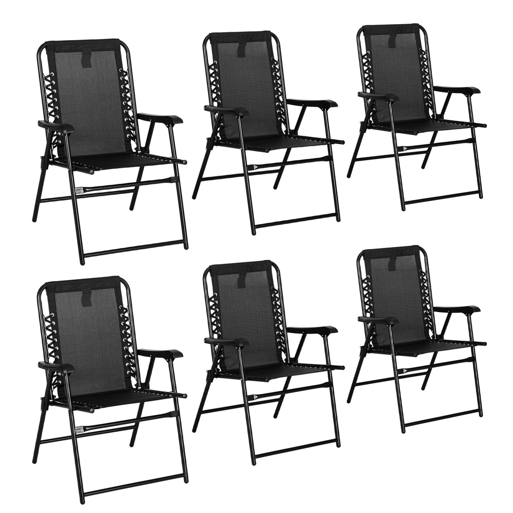 DodiOnline 6 Pcs Patio Folding Chair Set, Outdoor Portable Loungers for Camping Pool Beach Deck, Lawn w/ Armrest Steel Frame Black
