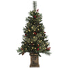 DodiOnline 1.2m/4ft Artificial Christmas Tree with 100 Warm White LED Lights and 8 Modes, Small Xmas Tree with Red Berries, Pine Cones and Retro Base, Green