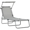 DodiOnline Outdoor Foldable Sun Lounger, 4 Level Adjustable Backrest Reclining Sun Lounger Chair with Angle Adjust Sun Shade Awning for Beach, Garden, Patio, Light Grey