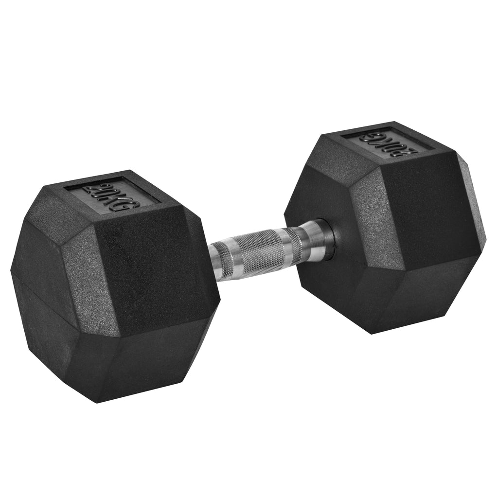 DodiOnline 20KG Single Rubber Hex Dumbbell Portable Hand Weights Dumbbell Home Gym