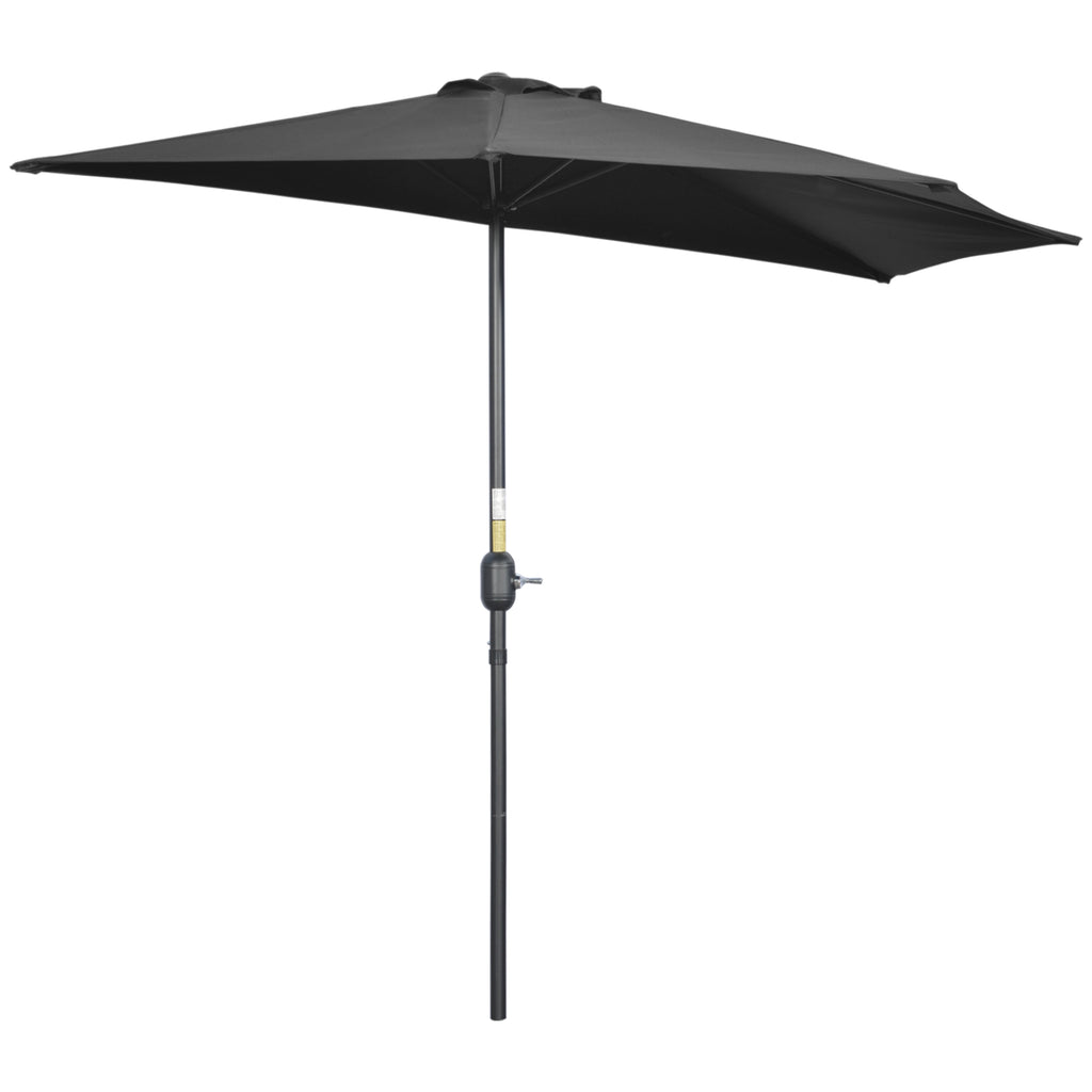 DodiOnline 2.7m Garden Half Parasol, Outdoor Balcony Umbrella with 5 Steel Ribs, Patio Sun Shade, Black