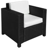 DodiOnline Single Seater Rattan Chair Sofa with 10 cm Thick Padded Cushion, All-Weather PE Wicker Weave Garden Armchair with Armrests, Black